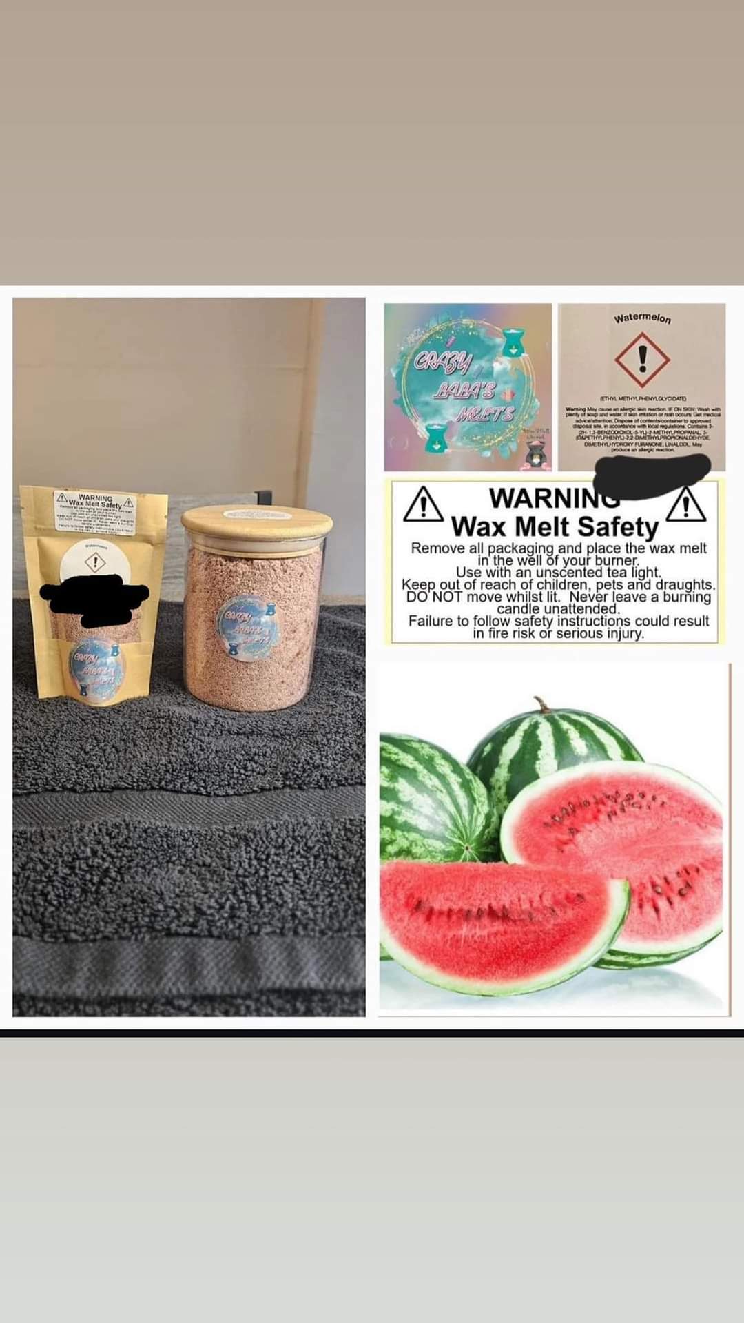 WATERMELON WAX MELTS SNOW WAX crazy lala's melts