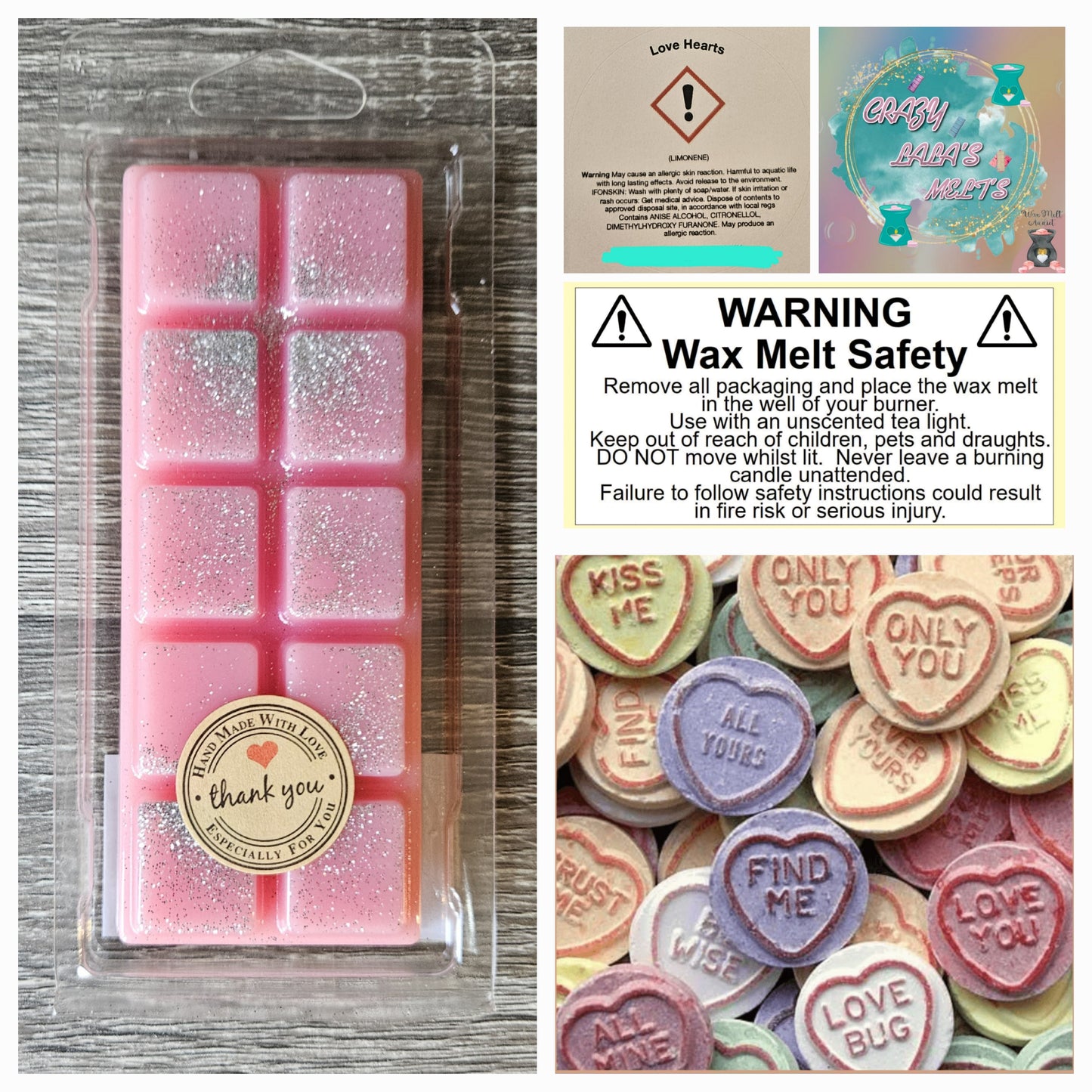 LOVE HEARTS wax melts snapbars crazy lala's melts