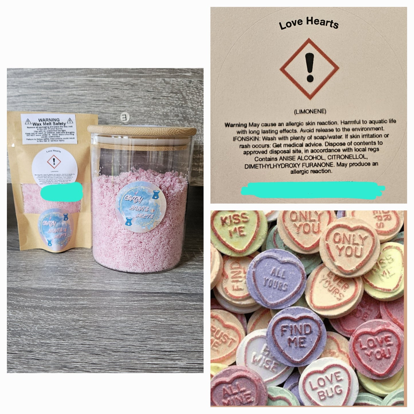 LOVE HEARTS wax melts snow wax crazy lala's melts