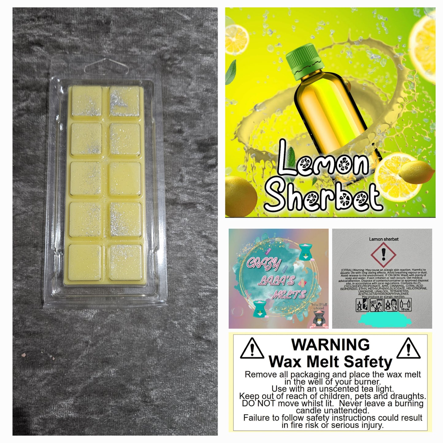 Lemon sherbet wax melt snapbars crazy lala's melts