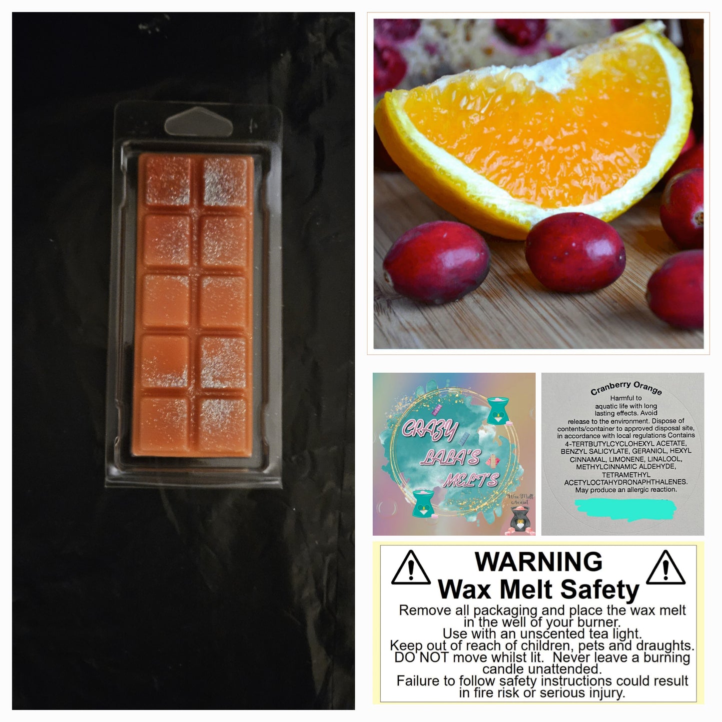 Cranberry orange wax melts snapbars crazy lala's melts